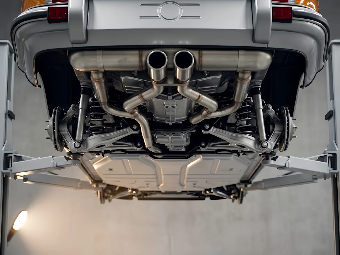 Certified inspector examining a Ferrari engine bay during a pre-purchase inspection in Dubai