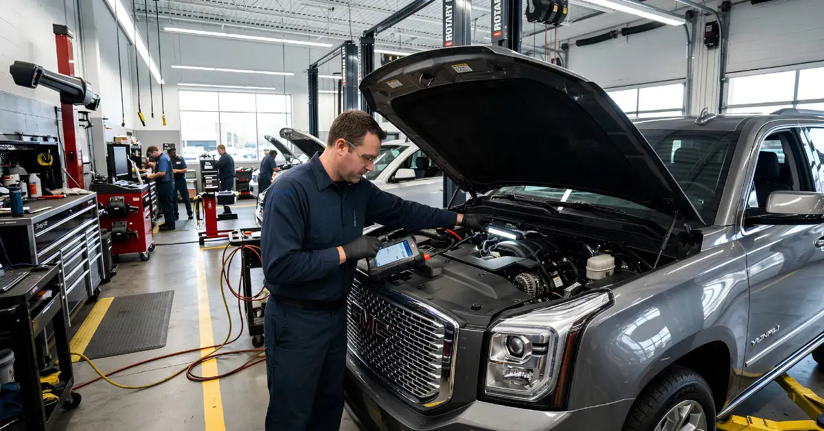 Diagnostic check on a GMC during a pre-purchase inspection in Dubai