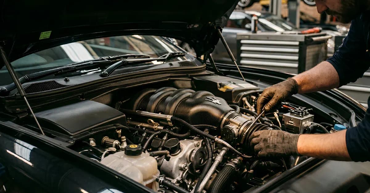 Diagnostic check on a Maserati during a pre-purchase inspection in Dubai